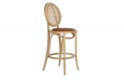 Krzesło barowe hoker rattanowy Icon retro z plecionką wiedeńską naturalny tapicerowany - Item International