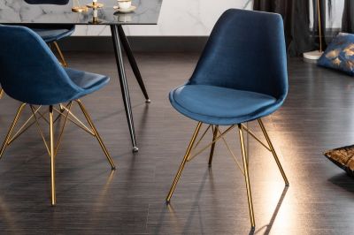 Krzesło Scandinavia Retro aksamitne niebieskie złote  - Invicta Interior