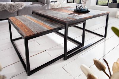 Ława Elements zestaw 2 szt drewno sheesham przydymione szare  - Invicta Interior