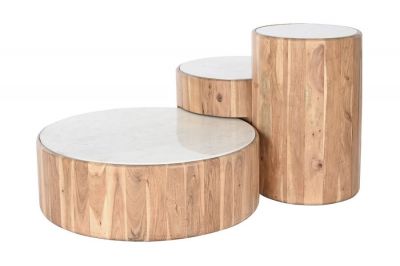 Ława okrągła drewniana Modern z marmurowym blatem - Item International