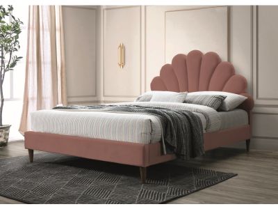 Łóżko Shell Peacock aksamitne różowe 160x200 cm