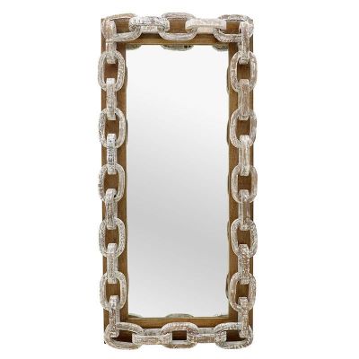 Lustro Chain drewniane bielone - Inart