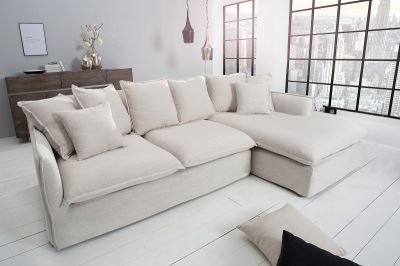 Narożnik Sofa Heaven rustykalny lniany kolor natur  - Invicta Interior