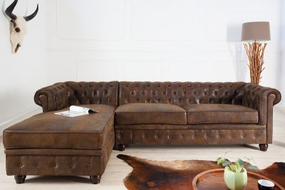 Narożnik sofa narożna Chesterfield antik brown ottoman lewy - Invicta Interior