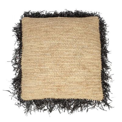 Poduszka Boho z rafii naturalna z czarną obwódką 60cm - Bazar Bizar