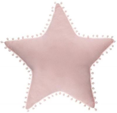 Poduszka Gwiazda różowa aksamitna z pomponami