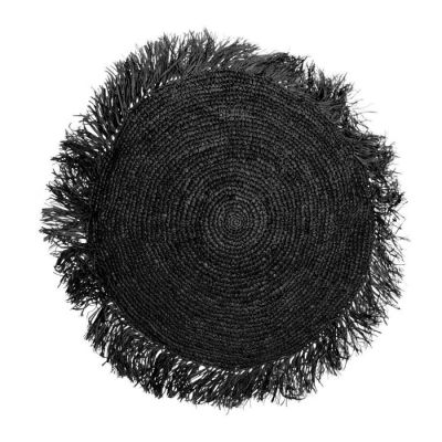 Poduszka Boho z rafii czarna okrągła 60cm - Bazar Bizar