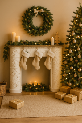 Portal kominkowy Round rzeźbiony biały - Item International