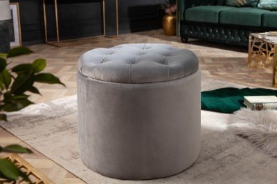 Puf Modern Barock aksamitny ze schowkiem szary - Invicta Interior