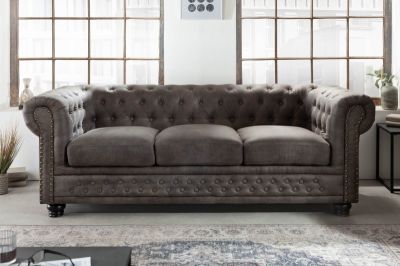 Sofa Chesterfield 3 antik look szara - Invicta Interior