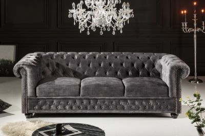 Sofa Chesterfield aksamitna szara - Invicta Interior