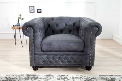 Sofa Fotel Chesterfield antik look szara  - Invicta Interior
