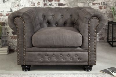 Sofa Fotel Chesterfield antik look szara  - Invicta Interior