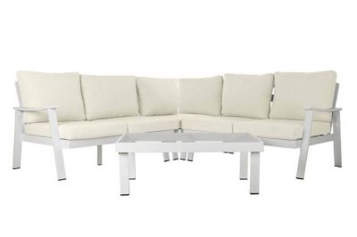 Sofa ogrodowa aluminiowa biała creme ze stolikiem