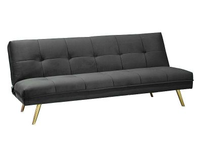 Sofa rozkładana Wersalka aksamitna szara zlote nogi