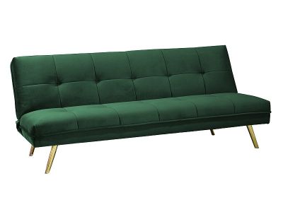 Sofa rozkładana Wersalka aksamitna zielona zlote nogi