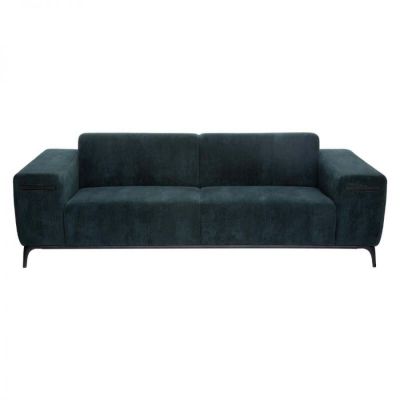 Sofa sztruksowa z wysuwanymi półkami zielona