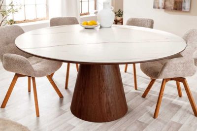 Stół okrągły drewniany Marmur Unique brązowy  - Invicta Interior