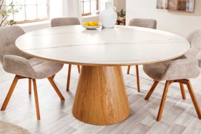 Stół okrągły drewniany Marmur Unique natur - Invicta Interior