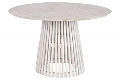 Stół okrągły Scandi z lamelami 120 cm biały