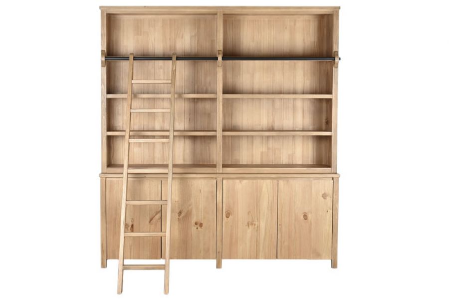Biblioteczka loftowa regał drewniany z drabiną 220 cm