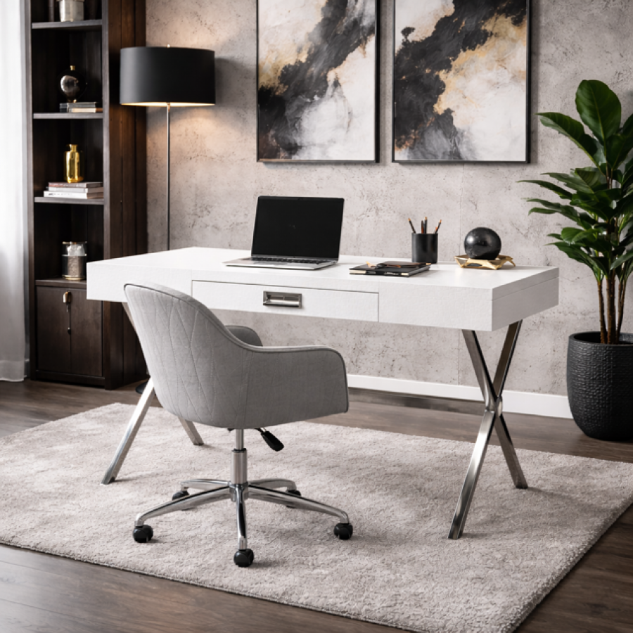 Biurko Vegas Desk Croco white leder 