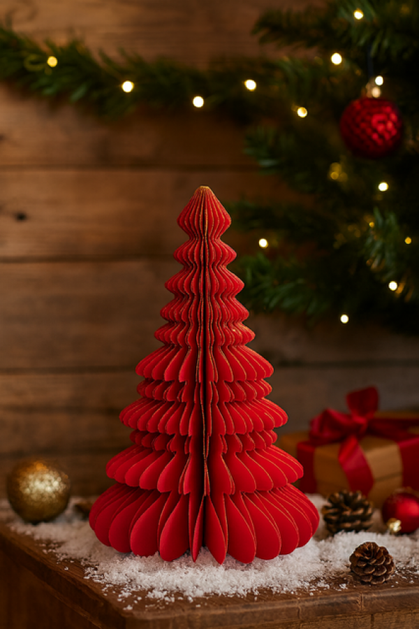 Dekoracja Choinka papierowa origami 30 cm czerwona