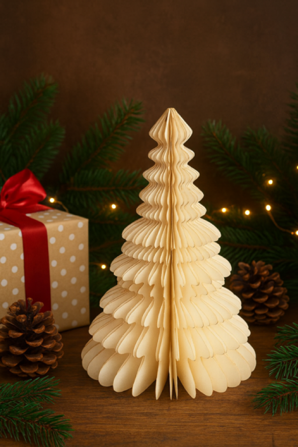 Dekoracja Choinka papierowa origami 30 cm white creme