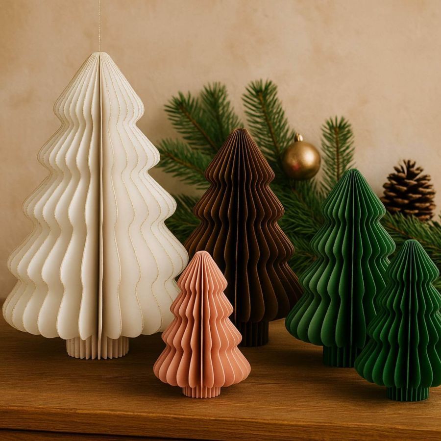 Dekoracja Choinka papierowa składana 40 cm brązowa