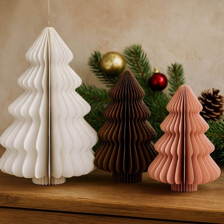 Dekoracja Choinka papierowa składana 40 cm różowa pastelowa