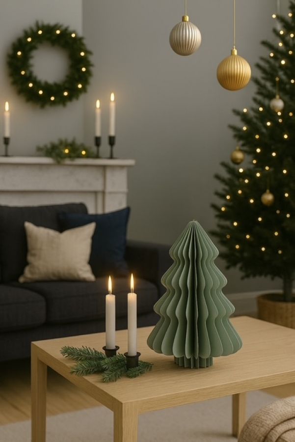 Dekoracja Choinka papierowa składana 40 cm zielona pastelowa