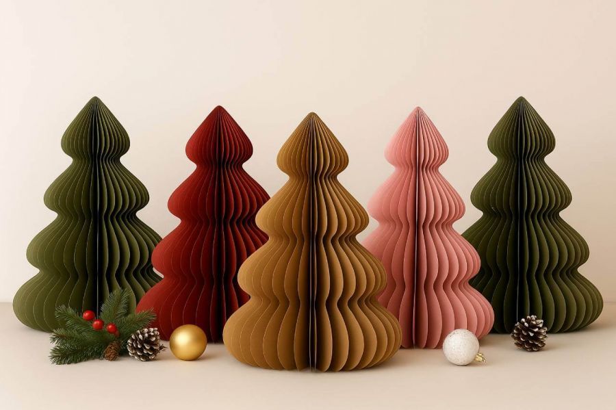 Dekoracja Choinka papierowa składana 60 cm różowa pastelowa