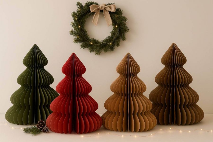 Dekoracja Choinka papierowa składana 60 cm zielona