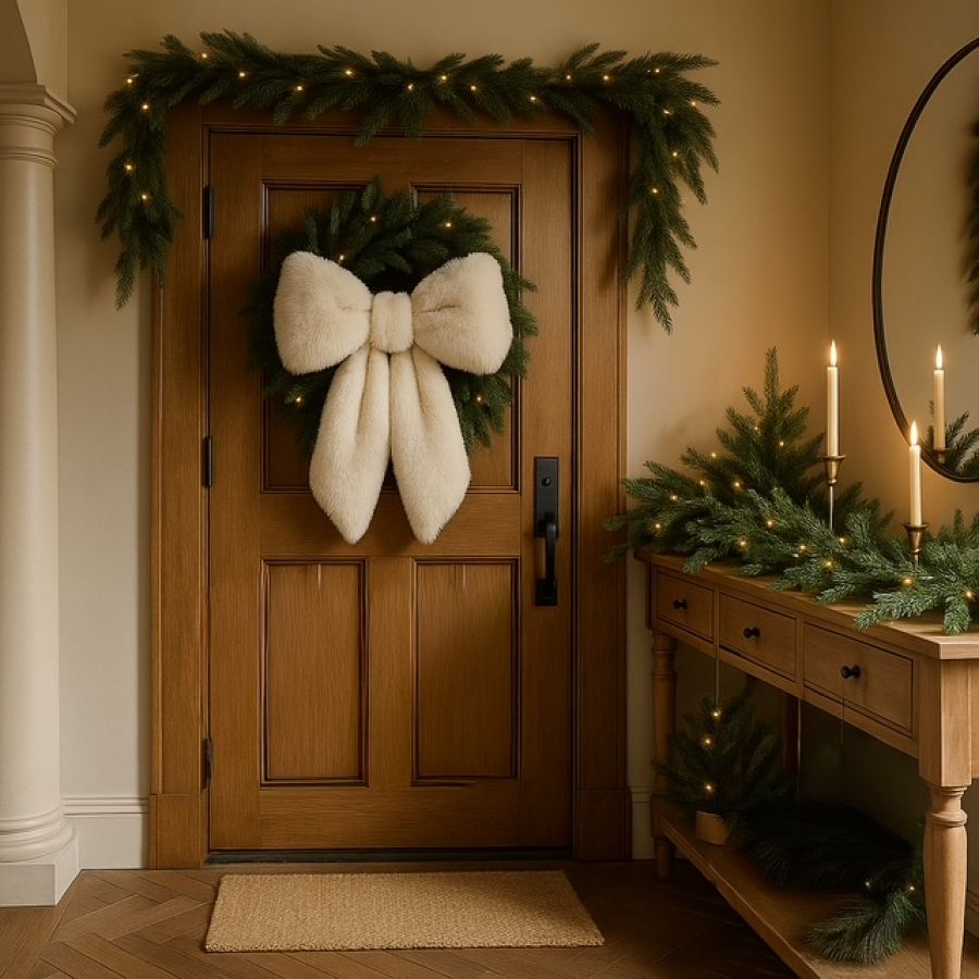 Dekoracja Kokarda 3D futerkowa brązowa beżowa 40 cm