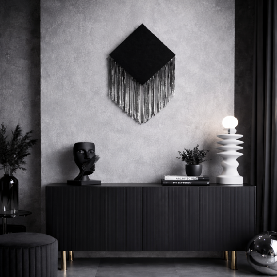 Dekoracja Lustrzana z Frędzlami czarna - Inart