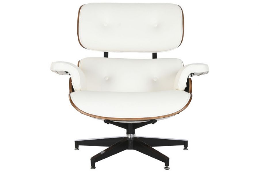 Designerski fotel Lounge Look z podnóżkiem biały - Item International
