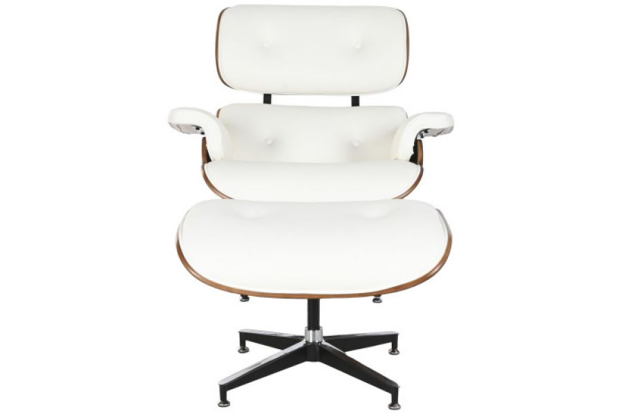 Designerski fotel Lounge Look z podnóżkiem biały - Item International