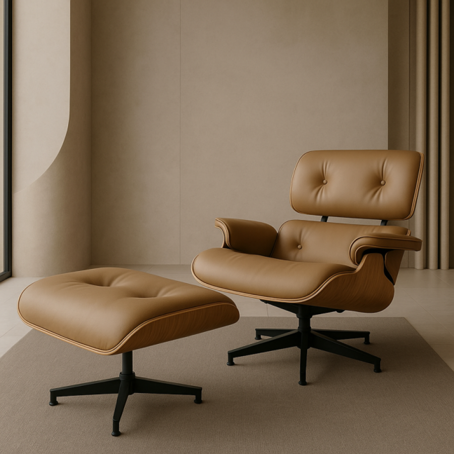 Designerski fotel Lounge Look z podnóżkiem brązowy - Item International