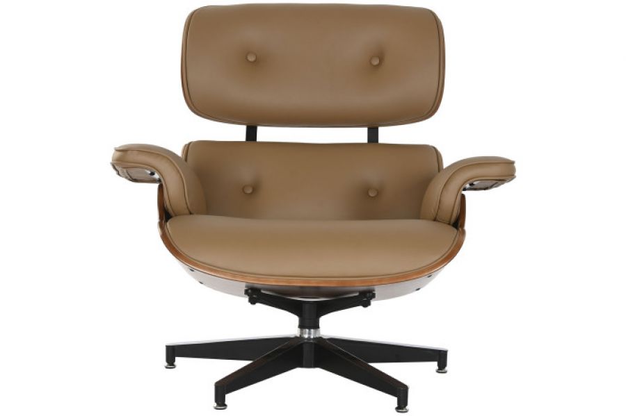 Designerski fotel Lounge Look z podnóżkiem brązowy - Item International