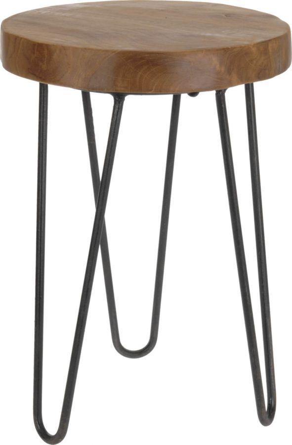 Drewniany stołek z metalowymi nogami 