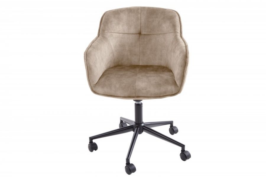 Fotel biurowy Krzesło Euphoria aksamitne beżowe - Invicta Interior