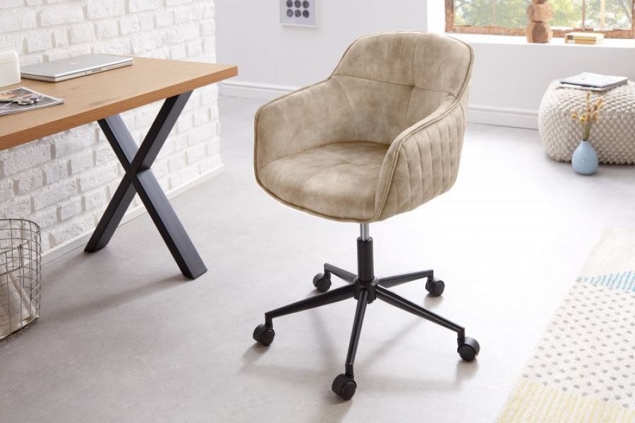 Fotel biurowy Krzesło Euphoria aksamitne beżowe - Invicta Interior