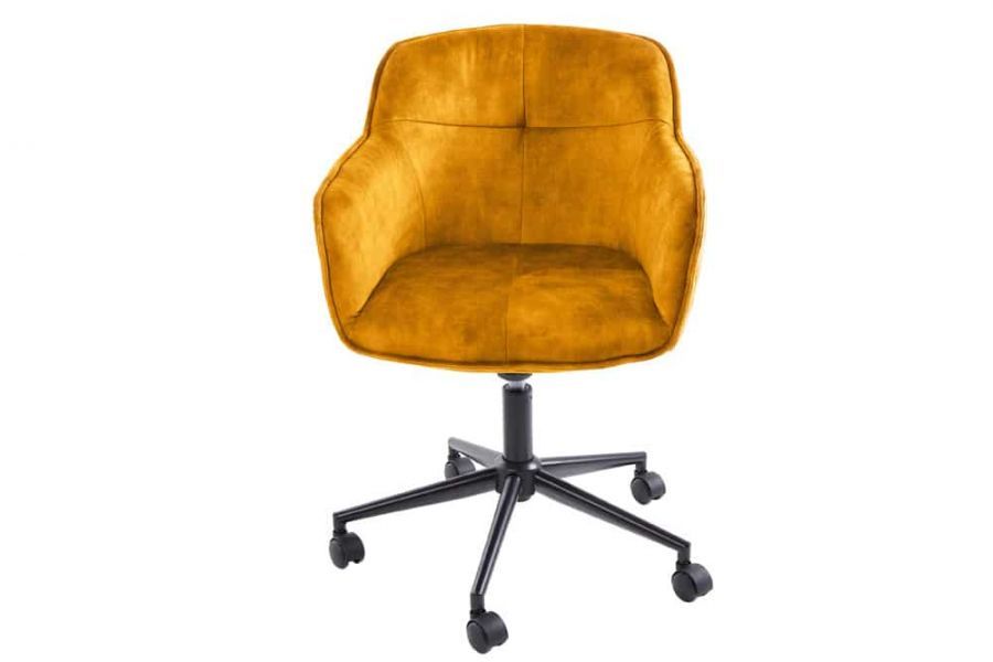 Fotel biurowy Krzesło Euphoria aksamitne musztardowe  - Invicta Interior