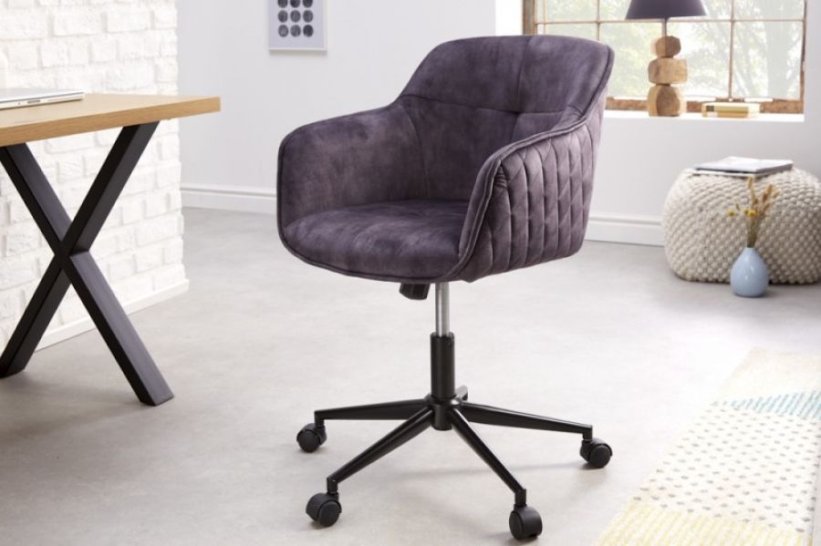 Fotel biurowy Krzesło Euphoria aksamitne szare  - Invicta Interior