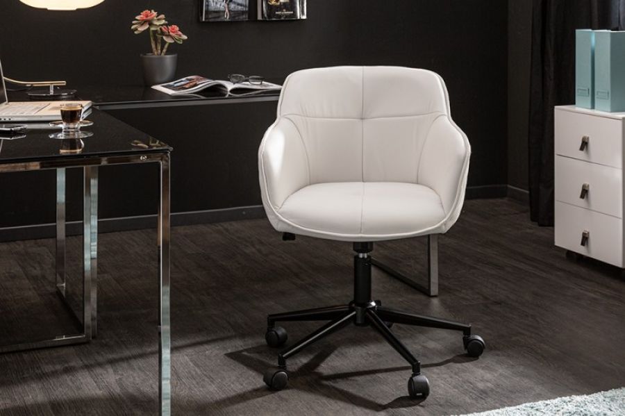 Fotel biurowy Krzesło Euphoria skórzane białe - Invicta Interior