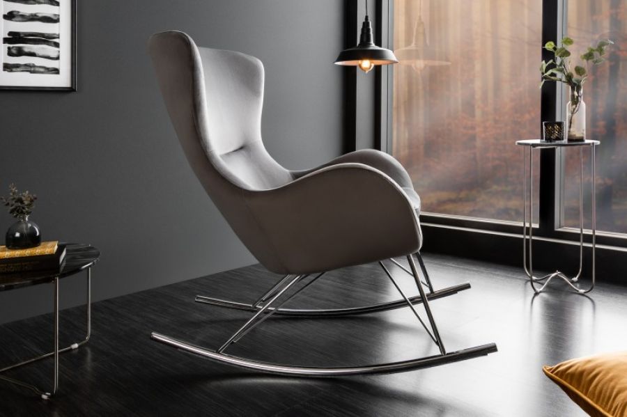 Fotel bujany Scandinavia Swing szary aksamitny  - Invicta Interior