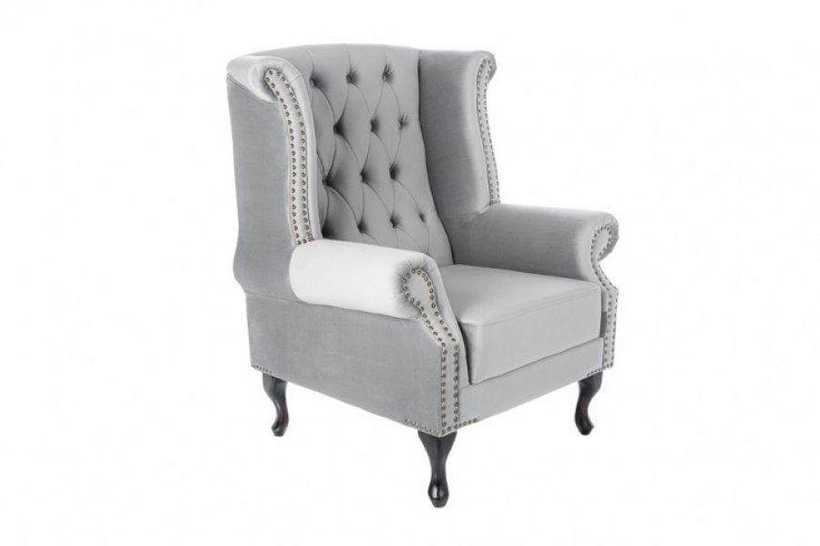 Fotel Chesterfield Mink Aksamit srebrny szary  - Invicta Interior
