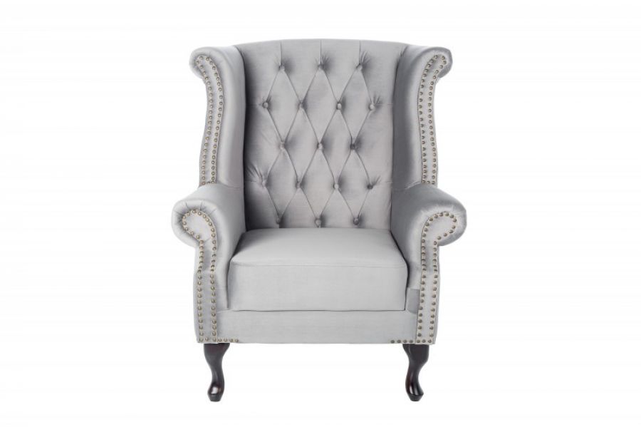 Fotel Chesterfield Mink Aksamit srebrny szary  - Invicta Interior
