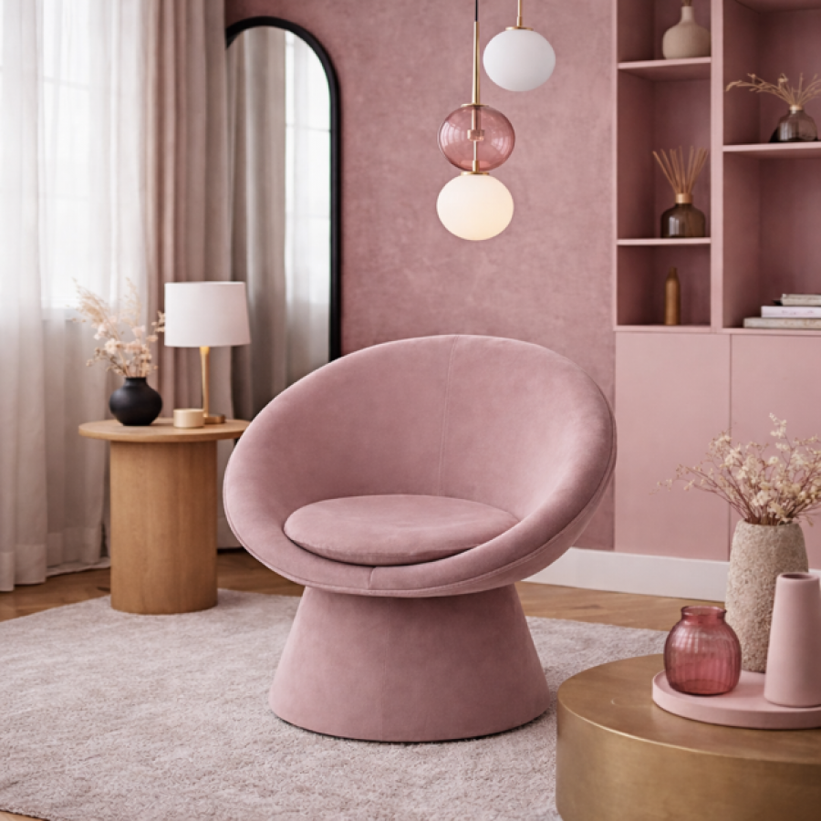 Fotel Club aksamitny różowy - Inart