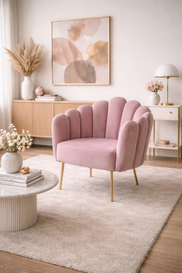 Fotel Crown Peacock aksamitny różowy - Inart